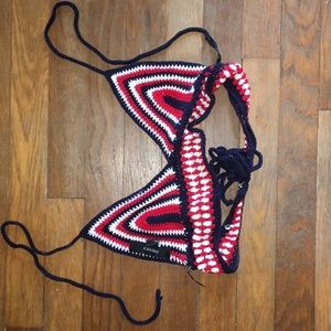 Forever 21 String Tie Red White and Blue Crop top
